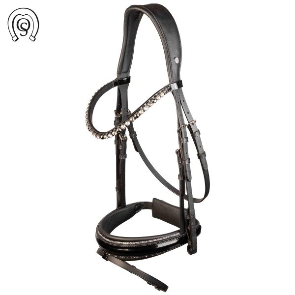 Otto Schumacher Trense Tokyo schwarz - Reithalfter Leeds 22 Lackleder Zierkeder lt. chrome